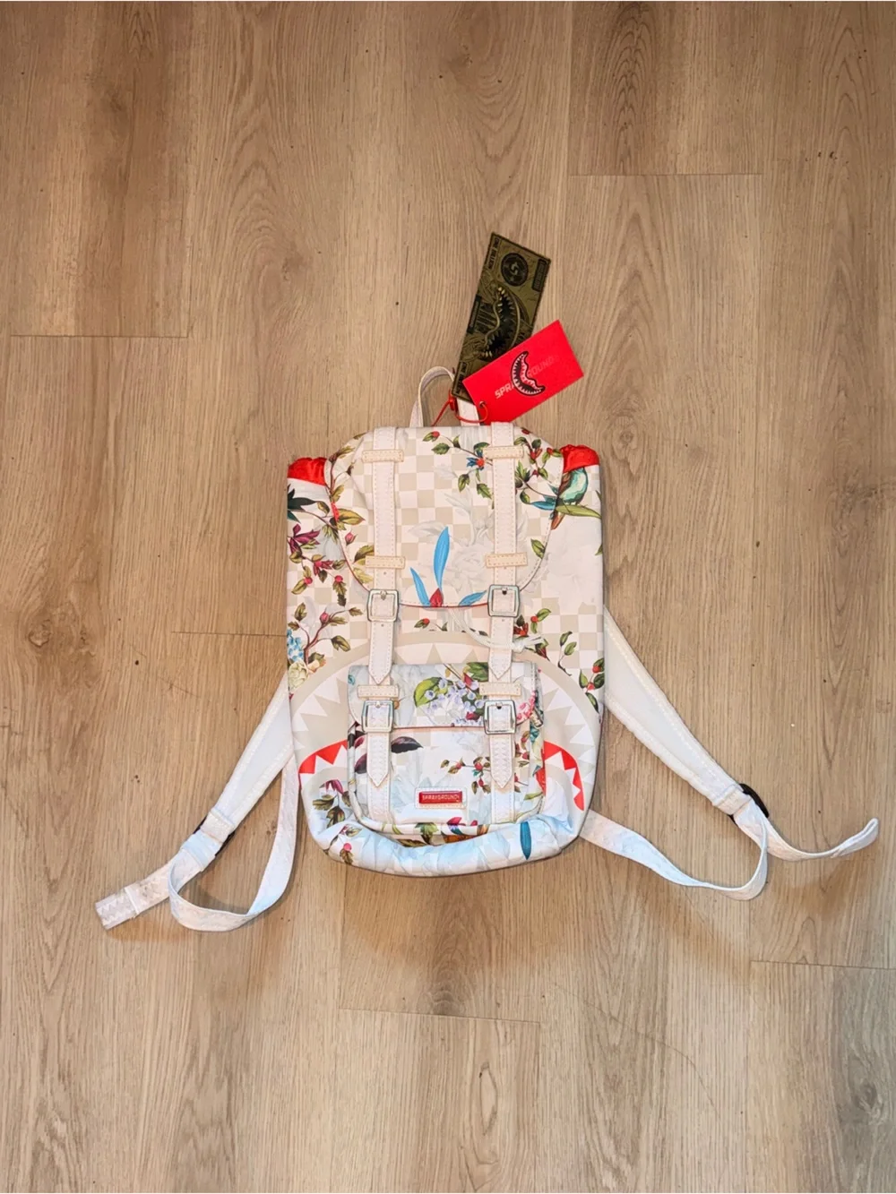 Sprayground White Floral Bird Mini Backpack RARE BILLIONAIRE TAG NWT